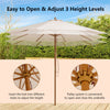 10FT Patio Wooden Market Table Umbrella Pulley w/8 Bamboo Ribs Sunshade Canopy