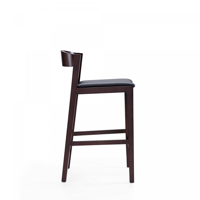 Klismos Mid-Century Modern Wood Upholstered Counter Stool in Black - Set of 3