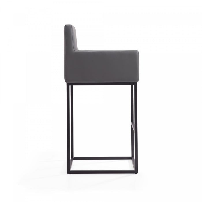 Ambassador Mid-Century Modern Metal Upholstered Barstool in Gray - Set of 2 Bar Stool