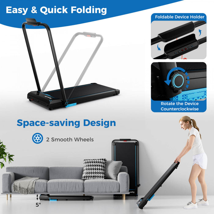 Costway 3 In 1 Folding Treadmill With Remote Control Led Display And App For Home Blue