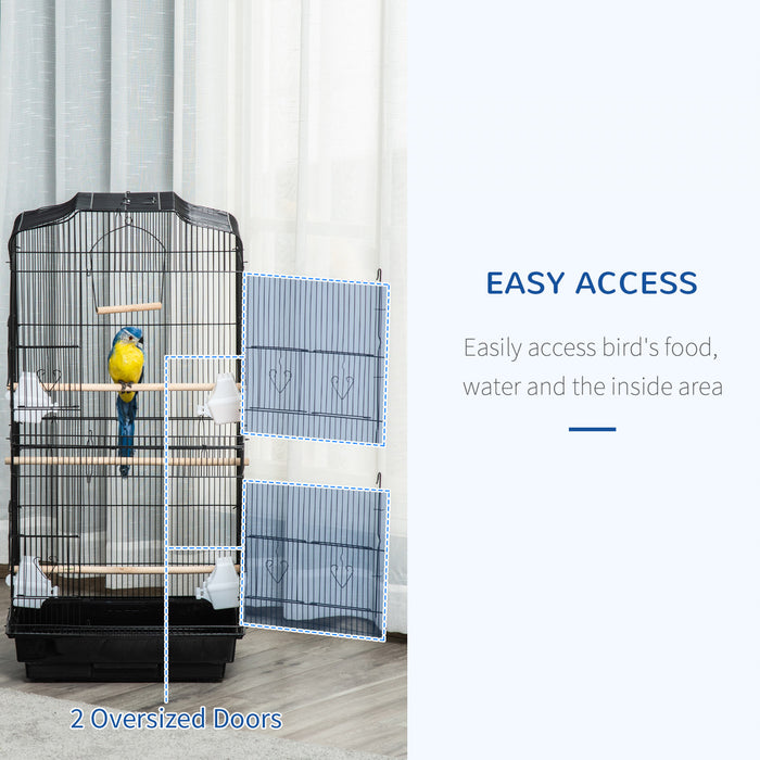 Pawhut 36\" Bird Cage For Finches, Canaries Budgies, Parrot Cage With Accessories Handle, Black