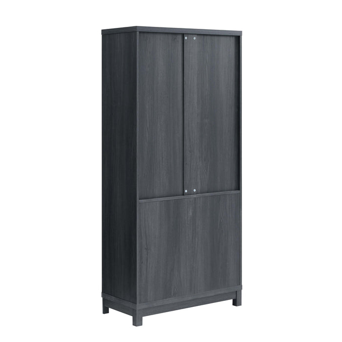 Jodie Mid-Century Modern 31\" Bookcase Cabinet in Charcoal Gray (6-Shelf) - Set of 2