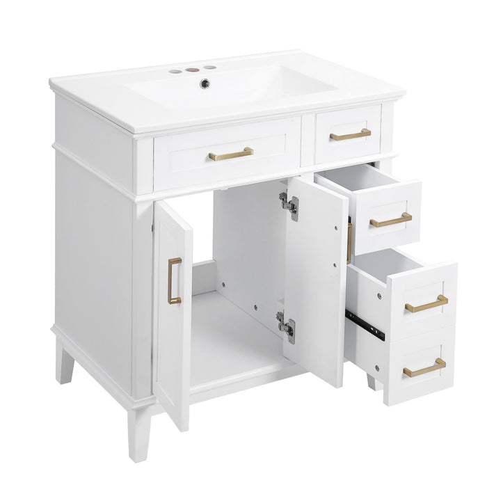 Savannah 30 Inch Bathroom Vanity with Ceramic Sink and Spacious Storage Cabinet, White