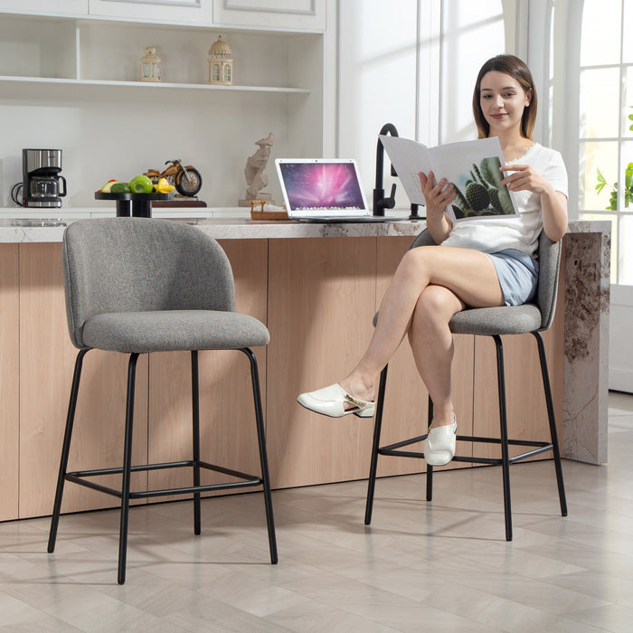 HOMCOM 27\" Counter Height Modern Bar Stools Set of 2 with Back, Dark Grey