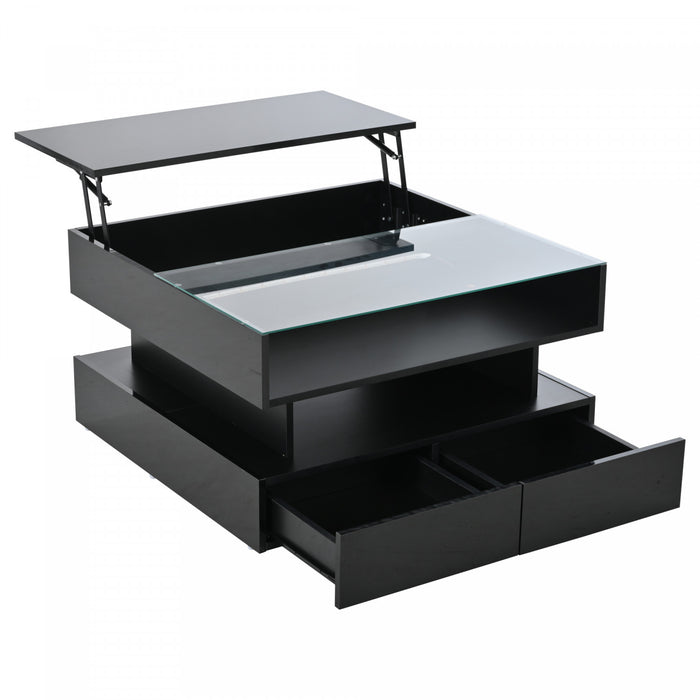 Oliver Lift-Top Coffee Table with LED Lighting and Glass Tabletop,Black