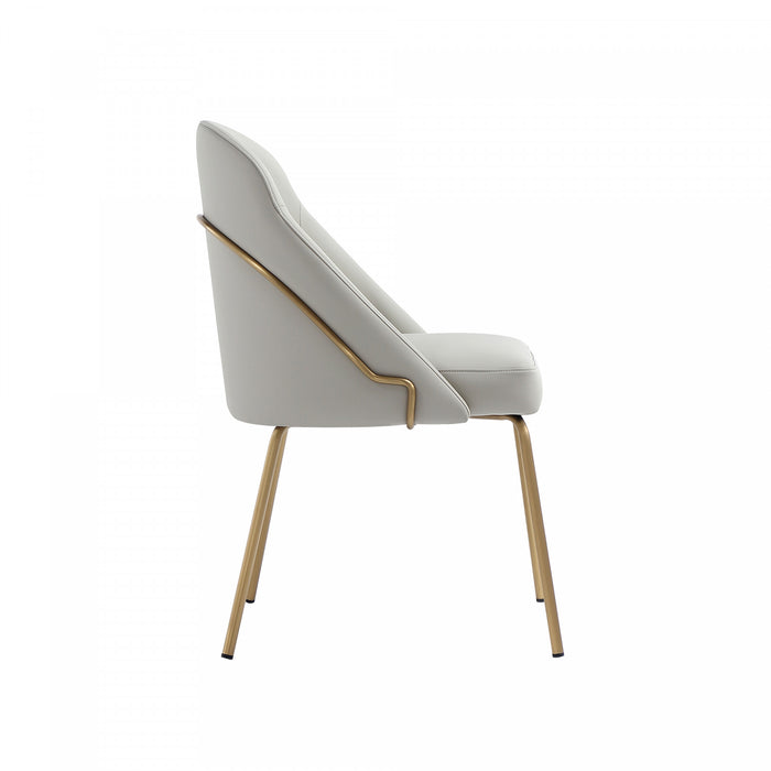 Gracie Modern Vegan Leather Metal Dining Chair in Stone Gray and Gold - Set of 2