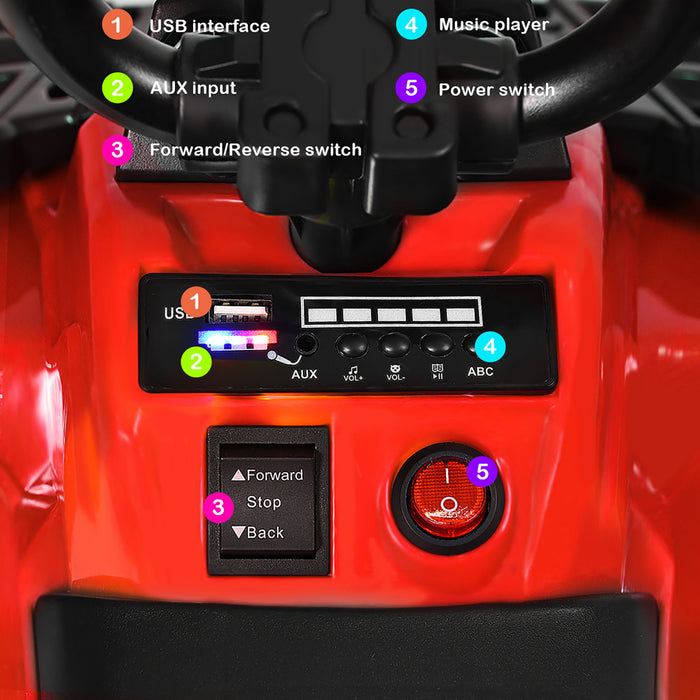 Costway 6v Battery Powered Kids Ride On Atv 4-wheeler Quad W/ Mp3 & Led Headlight Red