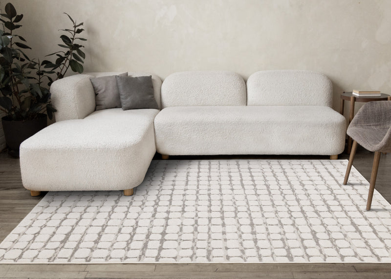 Oslo White Great Pebble Patterned Rug, 6'7\" x 9'6\" Indoor Area Rug