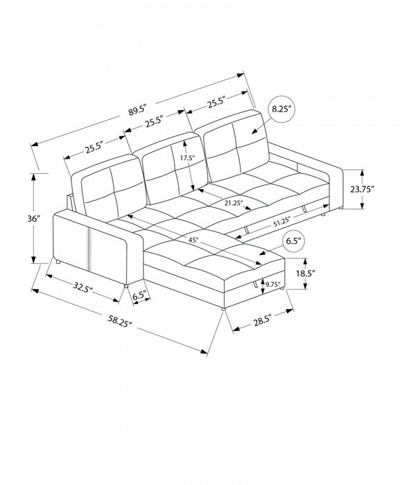 Sleeper Sofa, 90\" Length, Convertible Sofa Bed, Storage Chaise, Light Brown Fabric Sleeper Sofa