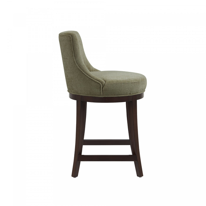 Lucia Modern Chenille Wood Counter Stool in Leaf Green - Set of 3
