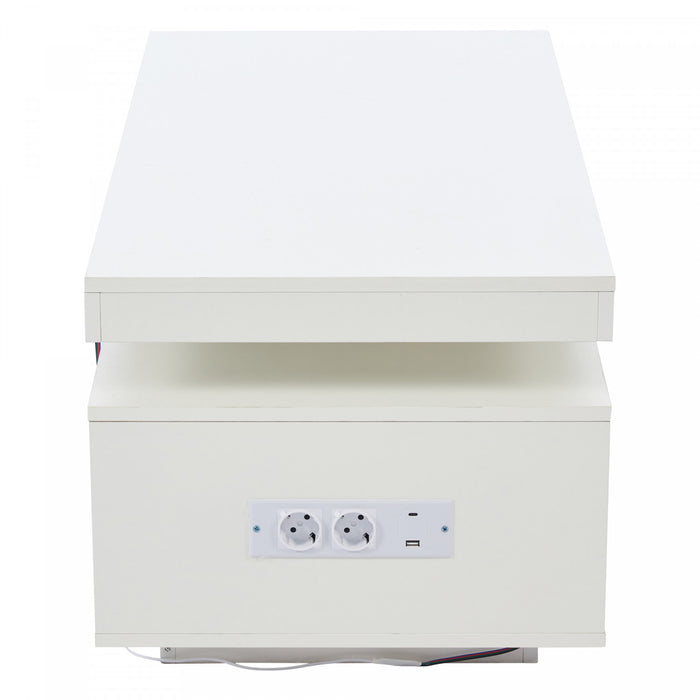Lumina 39.3 Inch High-Gloss Coffee Table with LED Lights, USB Port and Transparent Doors, White