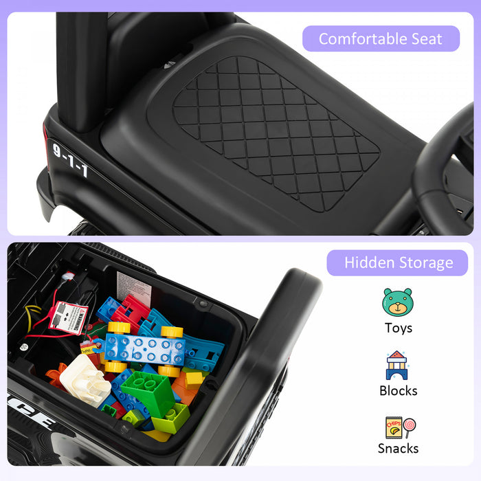 2-in-1 6v Kids Ride On Police Car Toddler Push Car W/ Megaphone & Siren Black