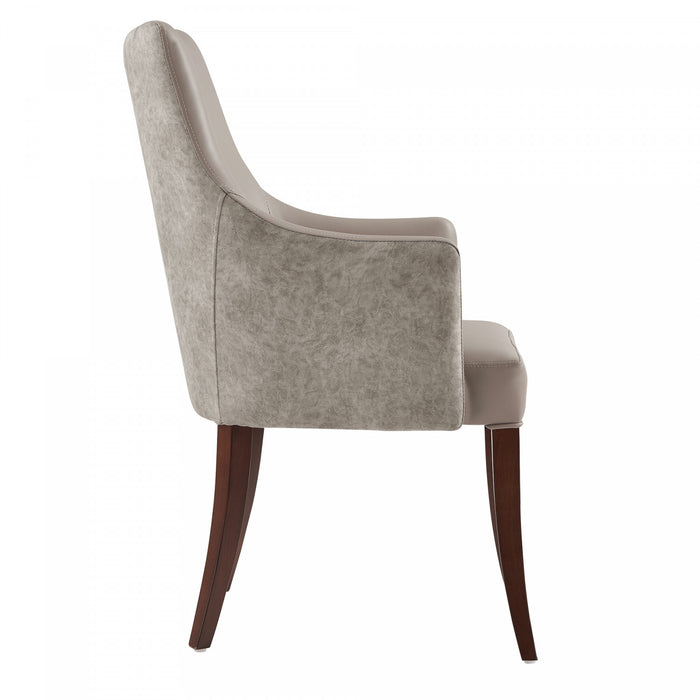 Connie Modern Vegan Leather and Velvet Wood Armchair in Taupe - Set of 2 Dining Chair