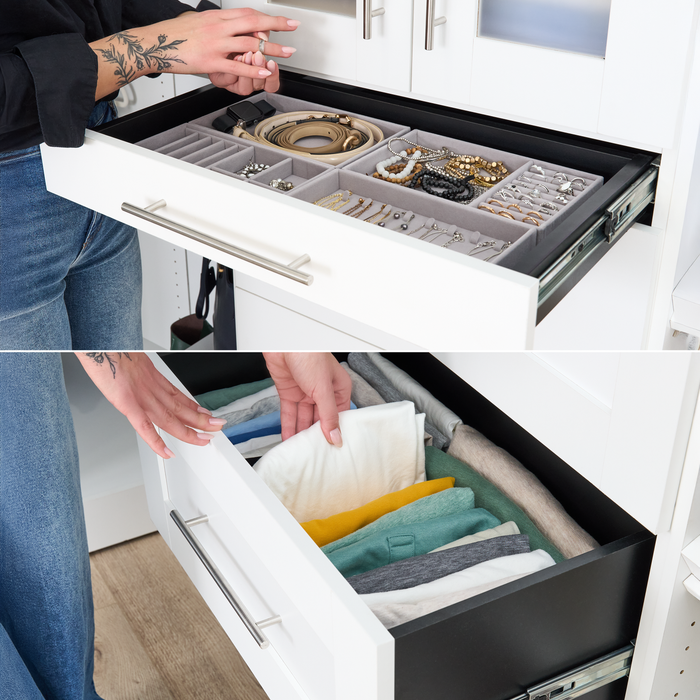 Bestar Florence 85\" Modular Reach-In/Walk-In Closet System with LED Lights, Shelves and Drawers Shaker Style - White