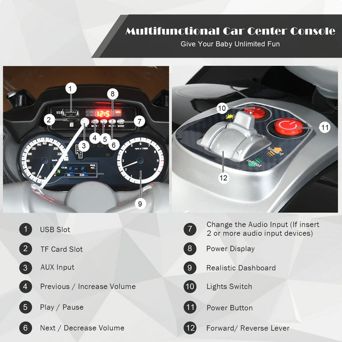 Costway 12v Kids Ride On Motorcycle Electric Motor Bike W/ Training Wheels & Light Black