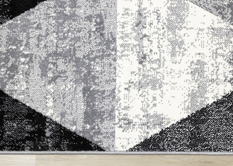 Covington Black White Grey Distressed Geometric Triangle Rug, 6'7\" x 9'10\" Indoor Area Rug