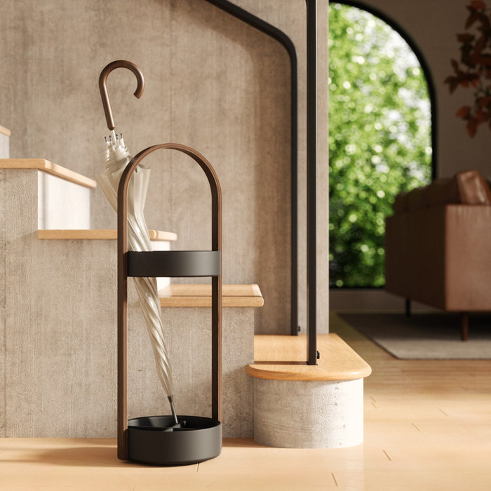 Umbra Modern Steel Bellwood Umbrella Stand - Black and Walnut