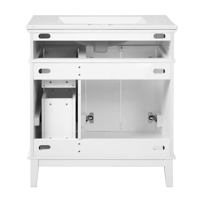 Savannah 30 Inch Bathroom Vanity with Ceramic Sink and Spacious Storage Cabinet, White