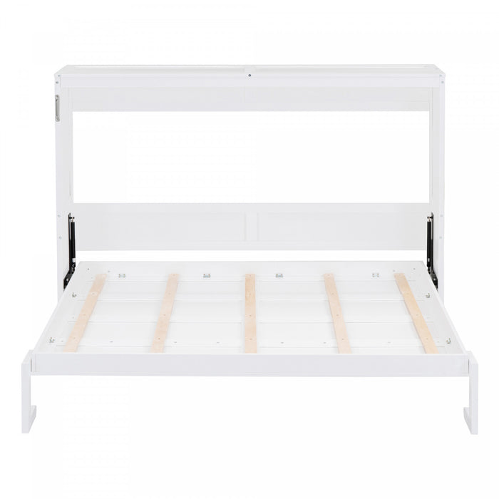 Evelyn Space-Saving Murphy Wall Bed with Foldable Cabinet Design,Queen Size,White Queen Bed