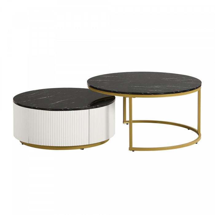 Sophia 27.6\" Modern Nesting Coffee Table With Storage Drawer, Black