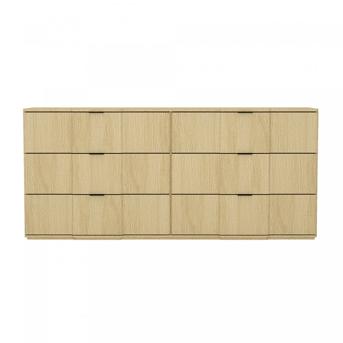 Clive Mid-Century Modern 72\" Dresser in Natural Oak and Gold (6-Drawer)
