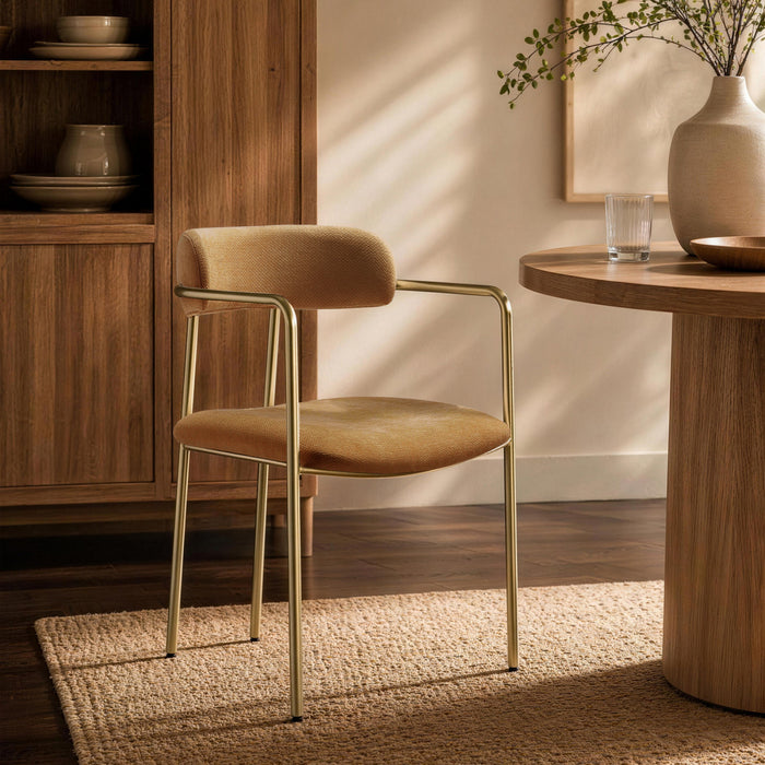 Serene Mid-Century Modern Metal Upholstered Dining Chair in Turmeric