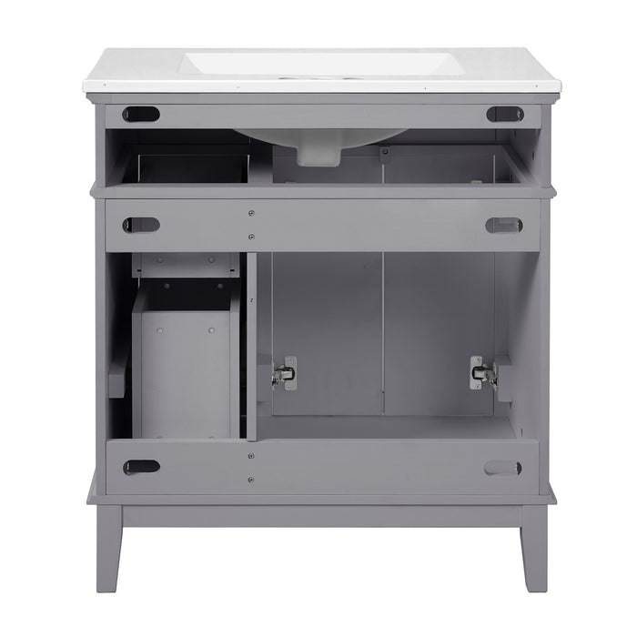 Savannah 30 Inch Bathroom Vanity with Ceramic Sink and Spacious Storage Cabinet, Grey