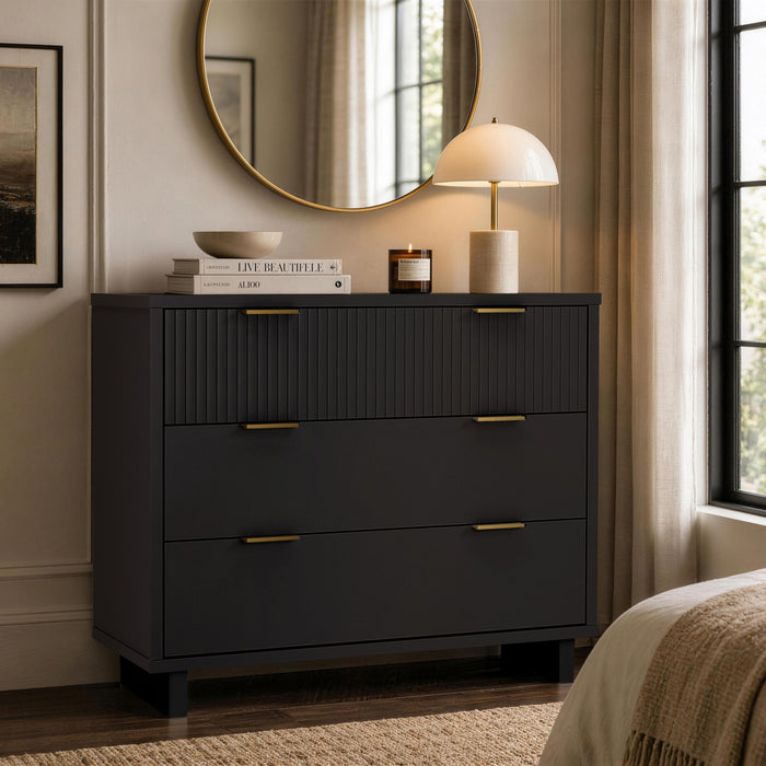 Elara Contemporary 38\" Solid Wood Dresser in Black (3-Drawer)