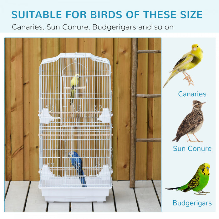 Pawhut 36\" Bird Cage For Finches, Canaries Budgies, Parrot Cage With Accessories Handle, White