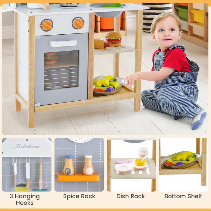 Costway Wooden Kid's Play Kitchen Set Pretend Chef Cooking Toy With Cookware Accessories