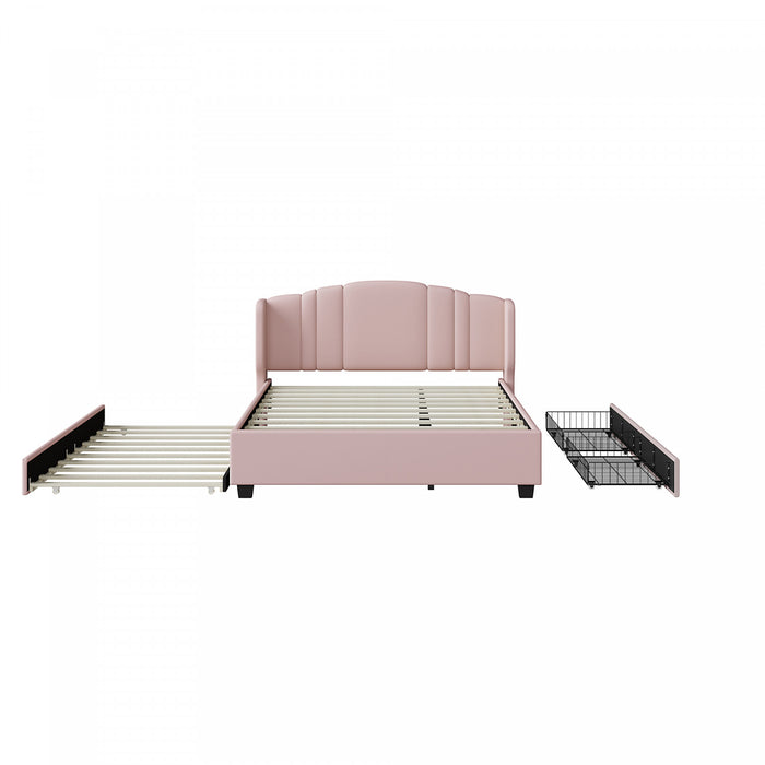 Jean Upholstered Platform Bed with Wingback Headboard and Storage Drawers,Queen Size,Pink Queen Bed