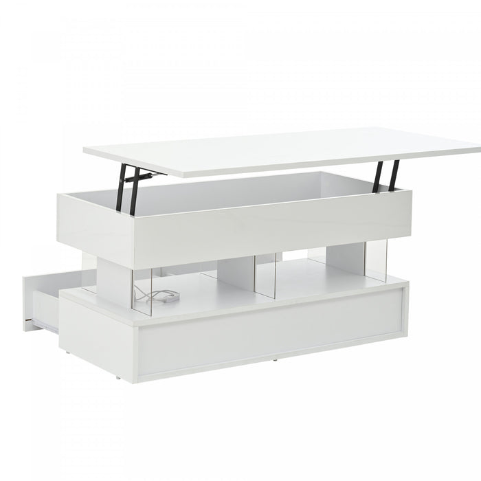 Nathan Lift-Top Coffee Table with LED Lighting,White