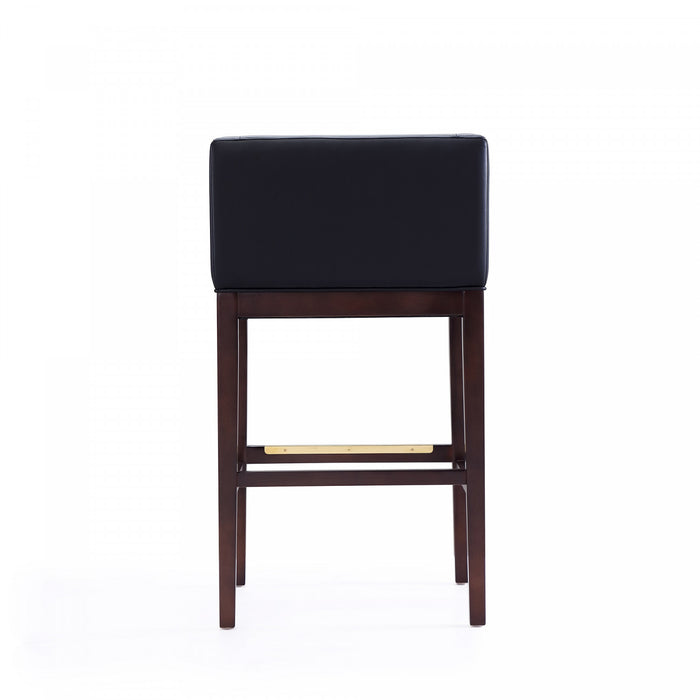 Kingsley Mid-Century Modern Wood Upholstered Barstool in Black - Set of 3