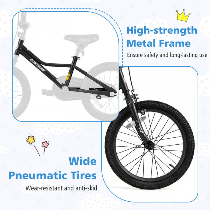 Costway 18\" Kids Training Bike With Removable Training Wheels Pneumatic Tires Black