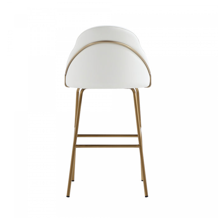 Gracie Modern Metal Upholstered Barstool in White and Gold - Set of 3