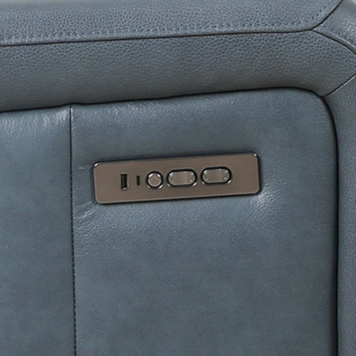 Bellamy 58 in. Leather Match Power Reclining Loveseat with Adjustable Headrest and USB - Blue