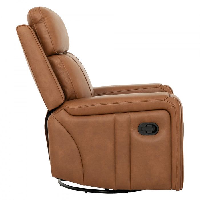 Bellamy 37 in. Leather Match Swivel Glider Recliner - Cognac