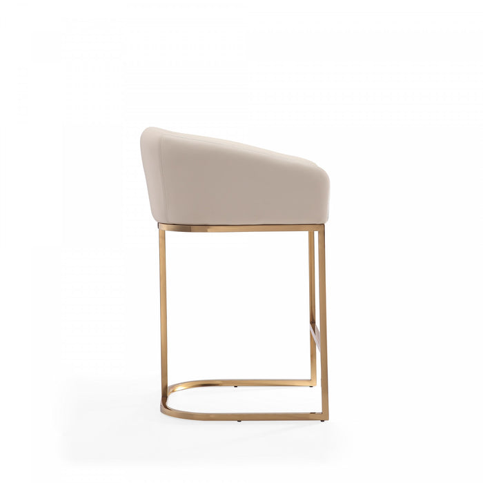 Louvre Mid-Century Modern Metal Upholstered Counter Stool in Cream - Set of 3