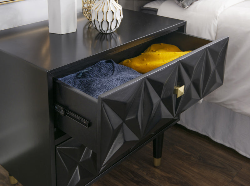 Geo 2-Drawer Textured Nightstand - Black