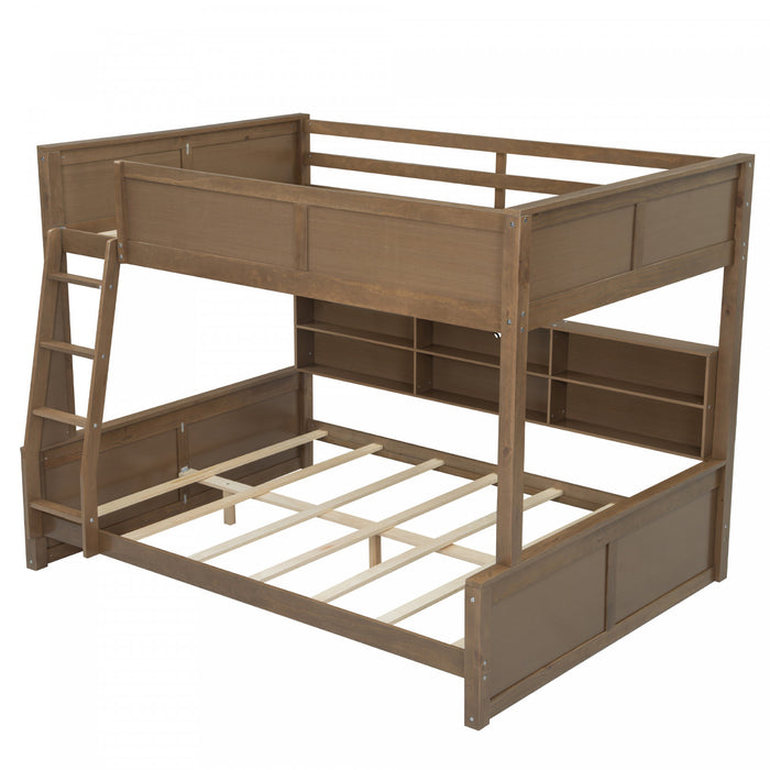 Liam Solid Wood Full XL Over Queen Bunk Bed with Storage & USB Ports, Brown