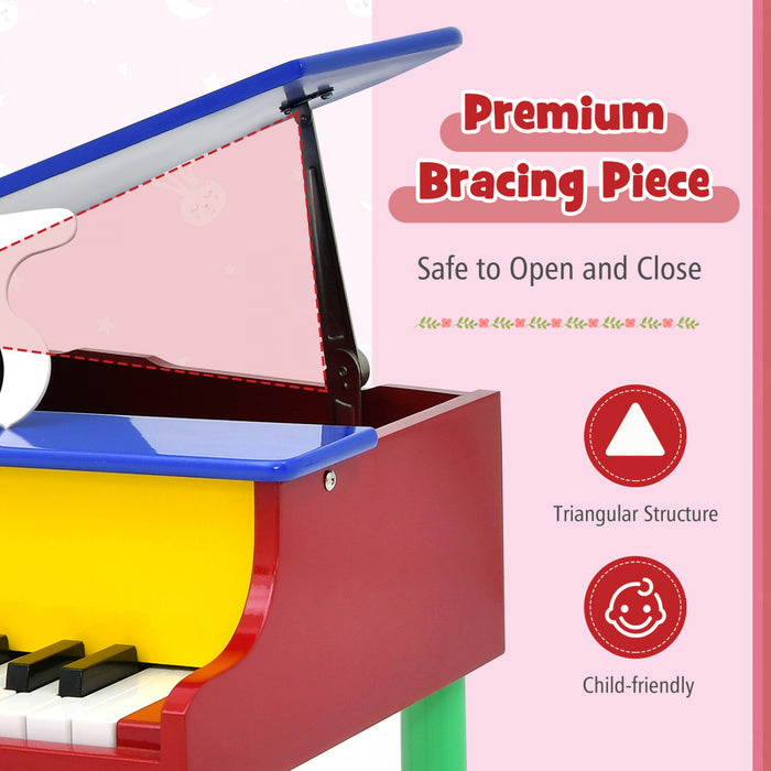 Costway 30-Key Classic Baby Grand Piano Toddler Toy Wood with Bench & Music Rack Colorful