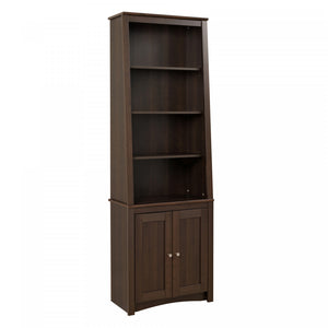 Tall Slant-Back Bookcase with Two Shaker Doors - Espresso