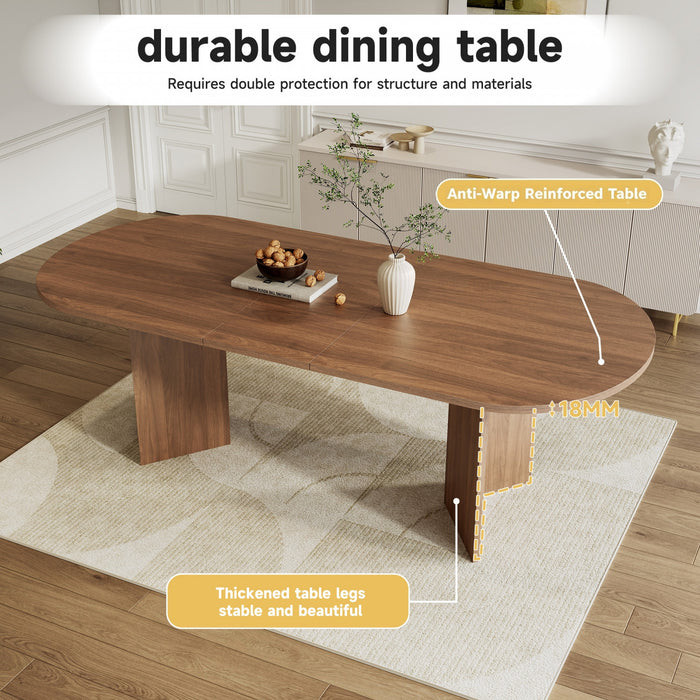 FlexDine 63-79 Inch Oval Extendable Dining Table with Hidden Leaf and Dual Pedestal Base, Walnut