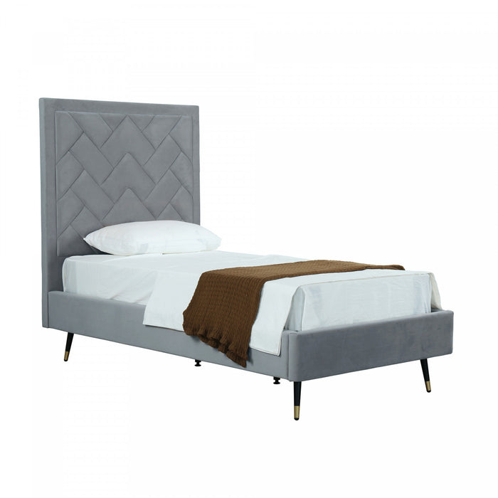 Crosby Modern Upholstered Velvet Twin Bed in Gray