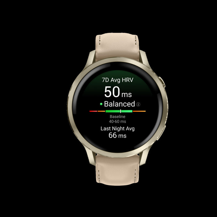 Garmin Venu 4 41mm Gold Leather Premium Smartwatch - Lifestyle Tracker, ECG App, Smart Wake Alarm, Evening Report, Triathlon Profiles, Wheelchair Mode