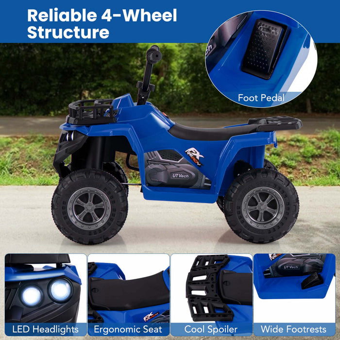 Costway Kids Ride On Electric Atv 6v 4-wheeler Quad Car With One-button Start Tread Tires Navy