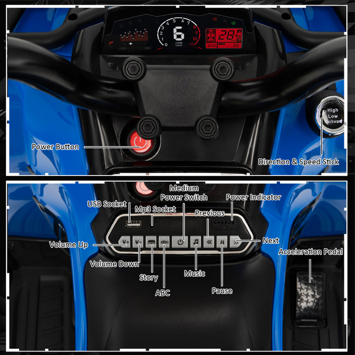 Costway 12v Kids Ride On Atv Electric 4-wheeler Quad 2 Speeds W/ Mp3 & Headlights Blue