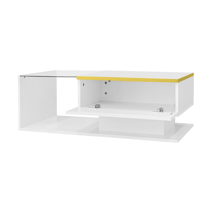 Maxwell High-Gloss 39.4\" Long Coffee Table with Glass and LED Effect,White