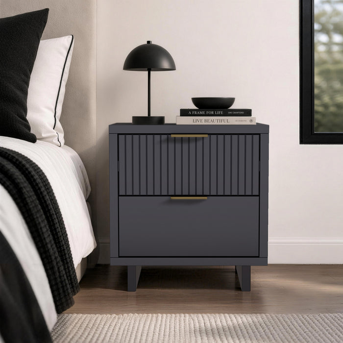 Elara Contemporary 18\" Solid Wood Nightstand in Charcoal Gray (2-Drawer)