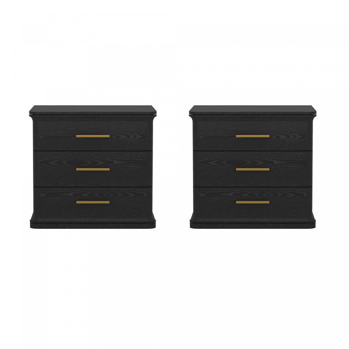 Clifford Traditional Nightstand in Black (3-Drawer)